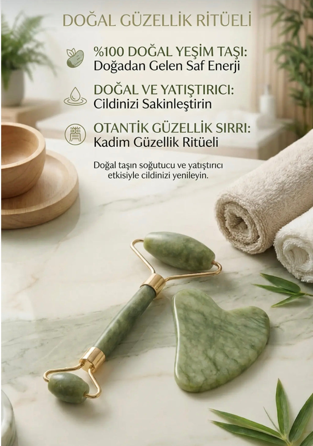 Gua Sha Taşı 2'li Set Yüz Masaj Rulosu